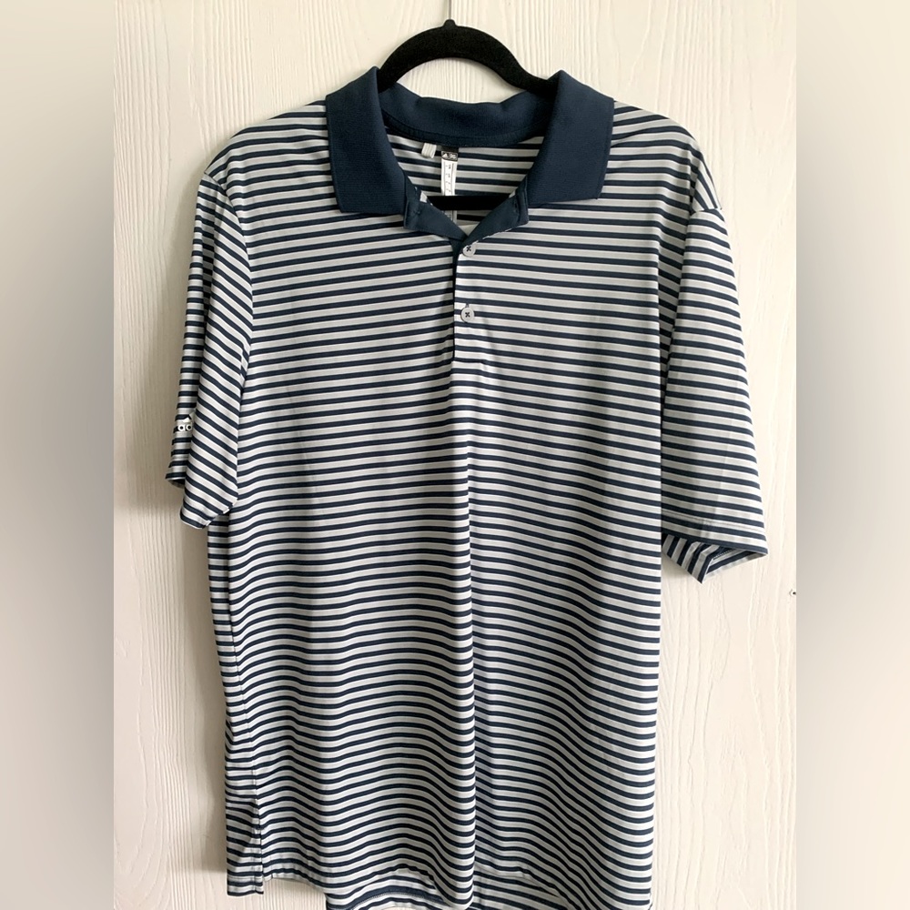 Gently Used Mens Adidas Golf Shirt - Blue/Grey Stripe Sz L